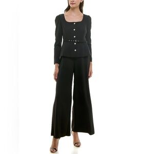 MAISON TARA BODICE LINED BELTED WIDE LEG JUMPSUIT in BLACK